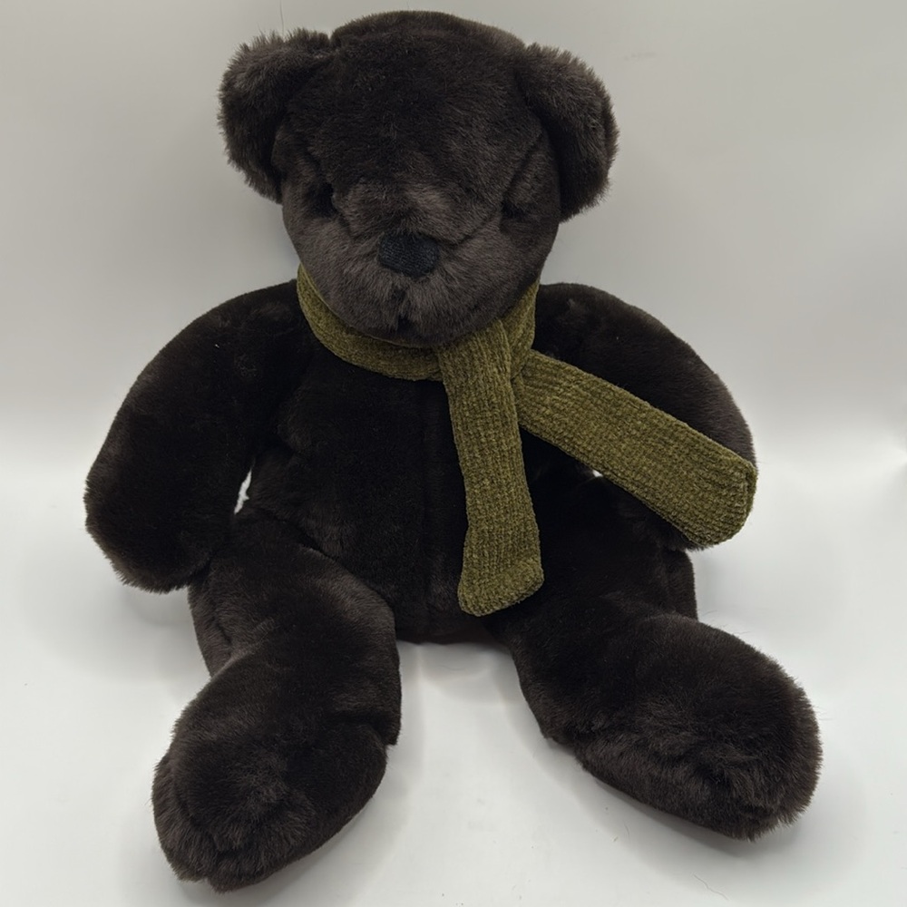 Pottery Barn Midnight Black‎ Plush with Green Knitted Scarf 24”